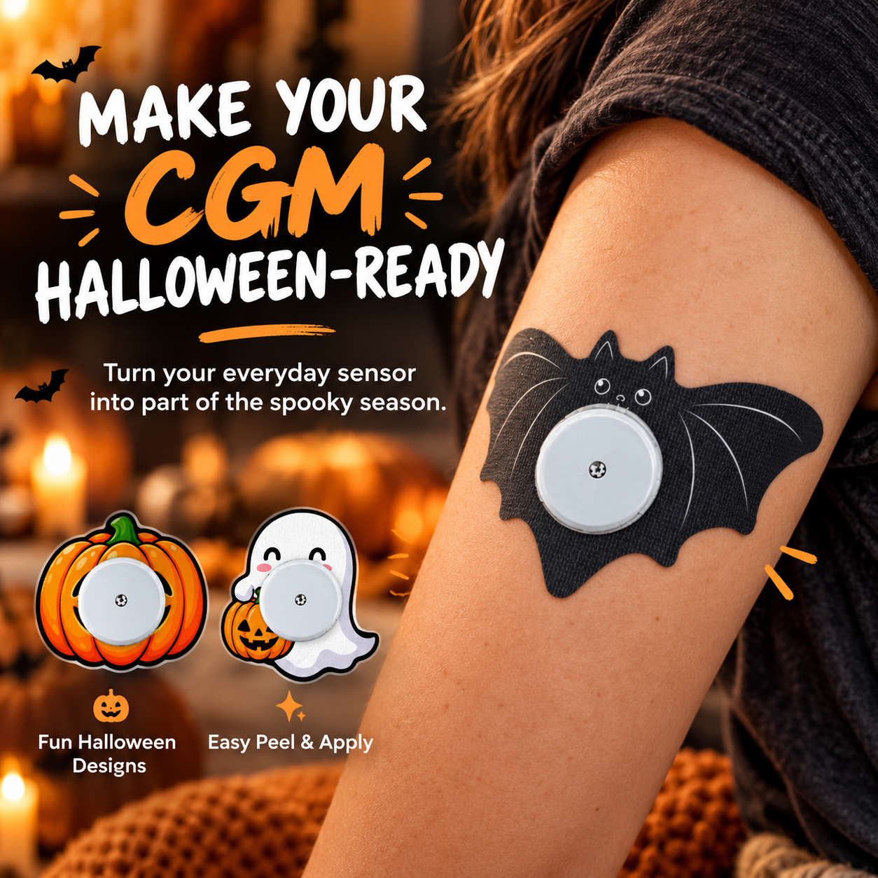 Halloween bat CGM sensor adhesive overpatch