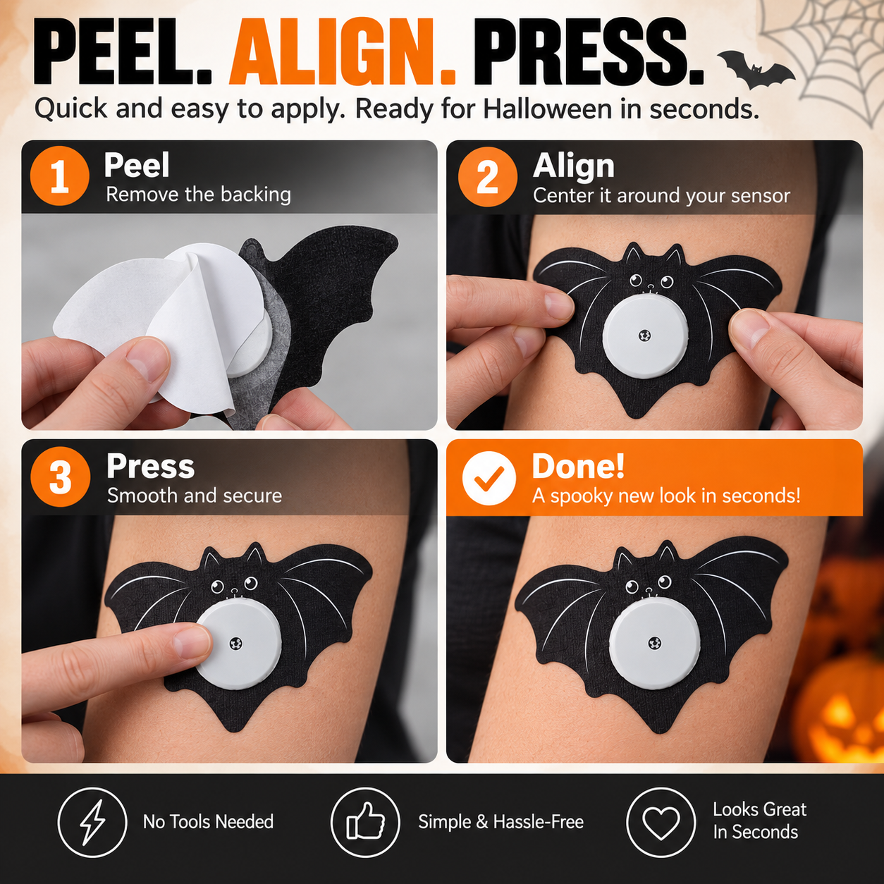 Three step application of Halloween CGM overpatch