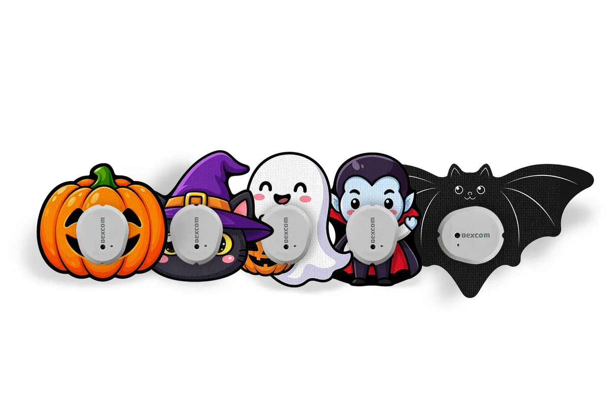 Halloween CGM overpatches shown around sensor devices